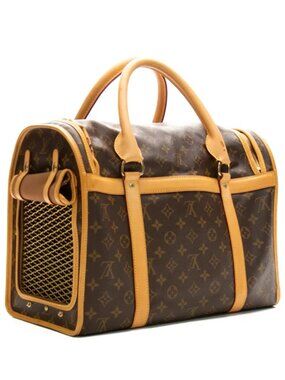 LOUIS VUITTON Sac Chien Monogram Pet Carrier Handbag Leather Mesh Window GP2021